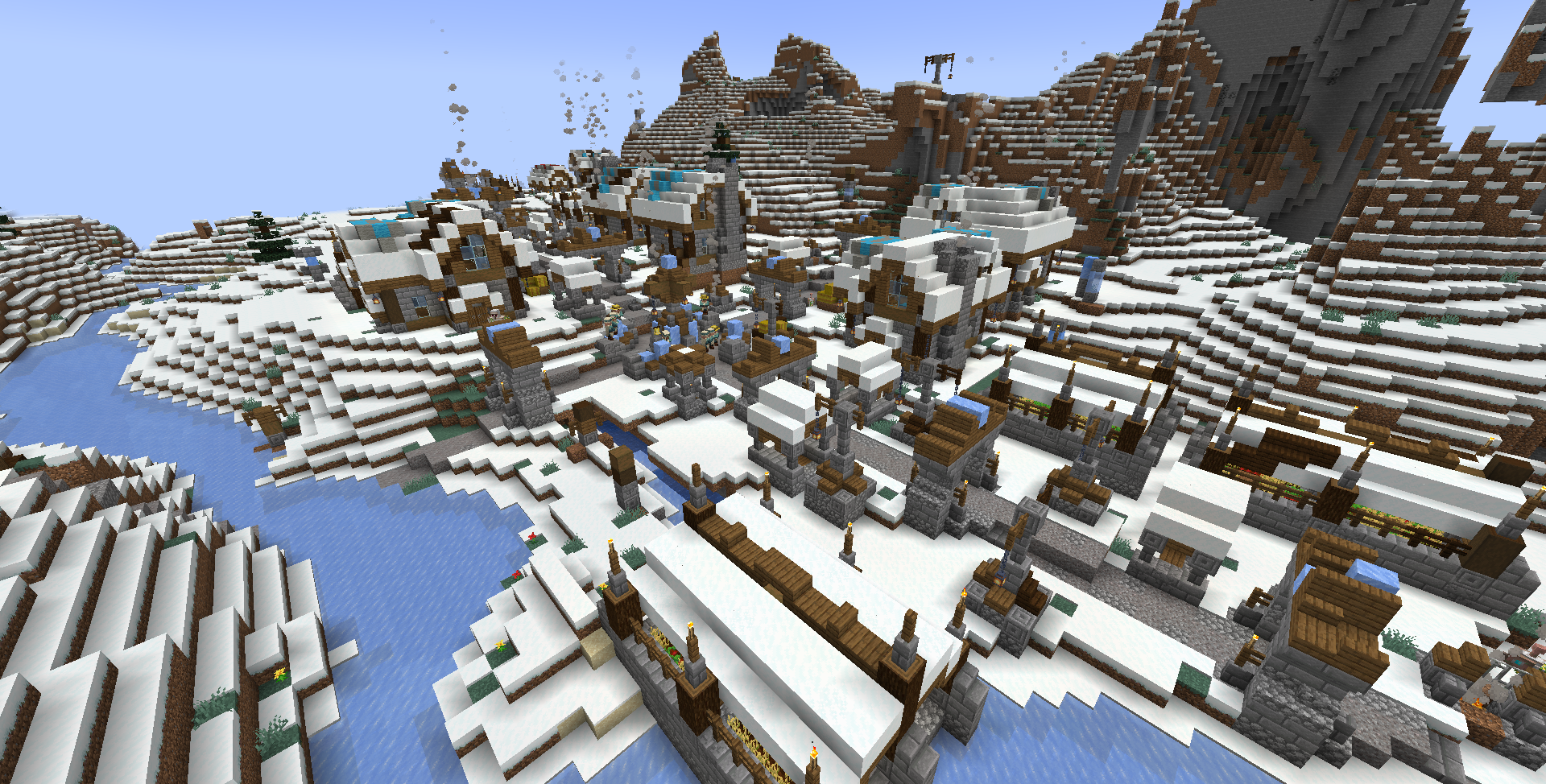 Thumbnail A snowy village, seen from above.
