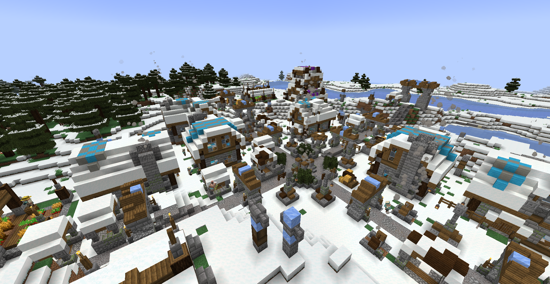 Thumbnail A snowy village, seen from the surface.