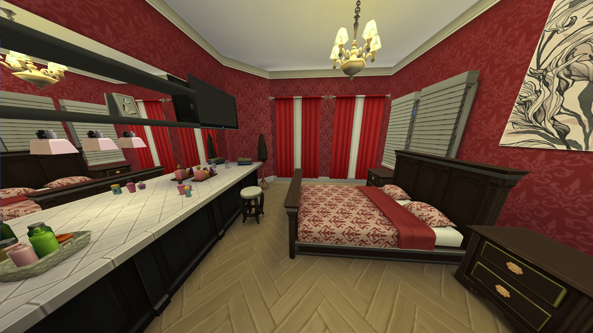 Thumbnail The primary bedroom has plenty of space and a make-up bar