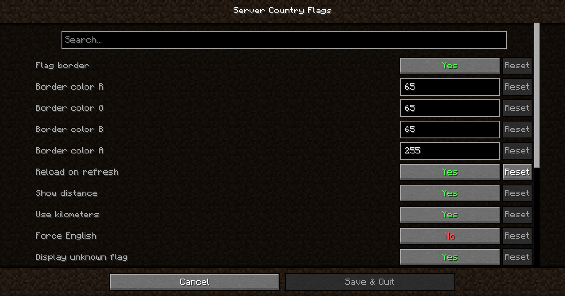 Server Country Flags config page with Cloth Config API