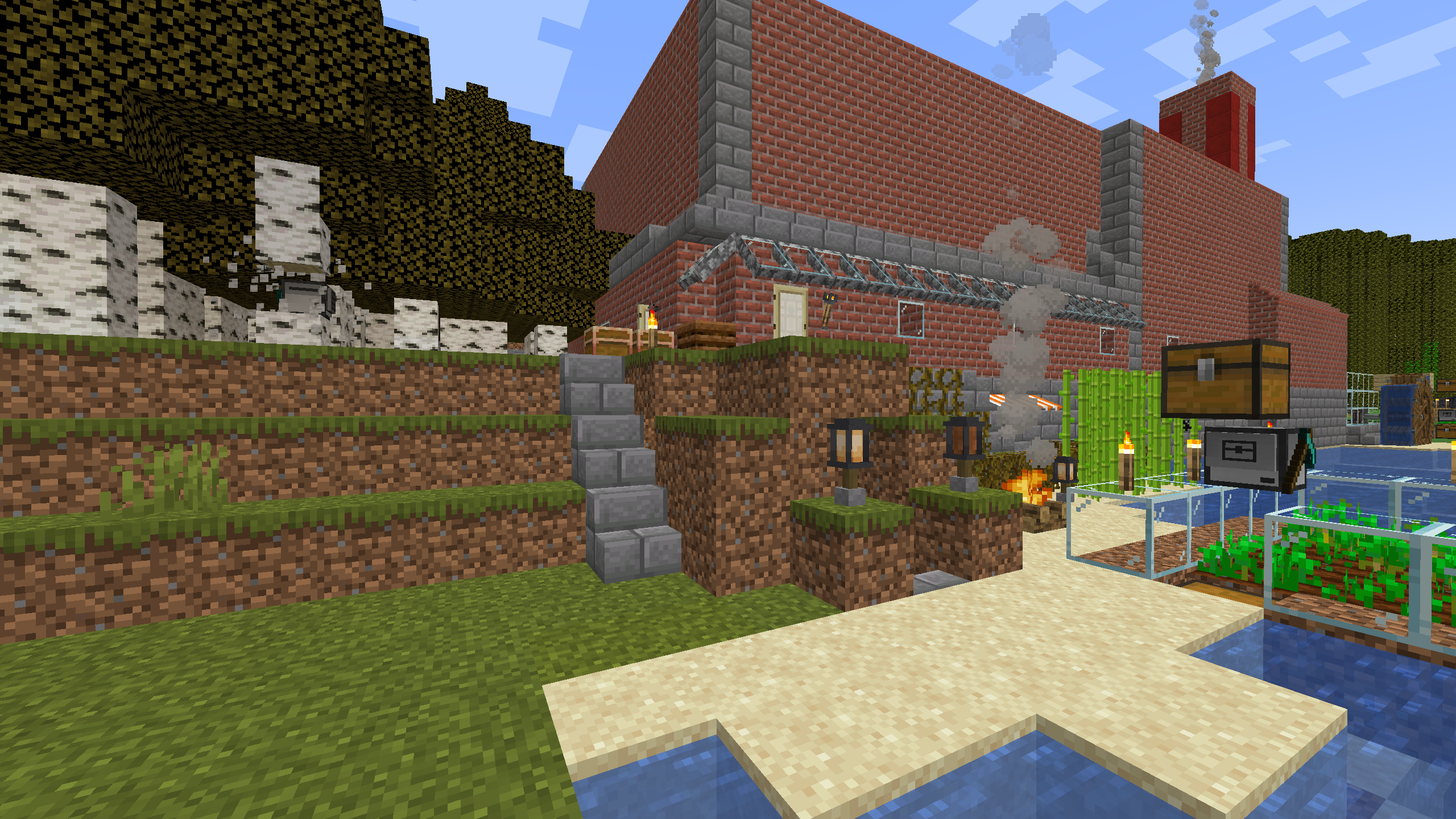 Thumbnail In front of the factory, there's the mine entry, and turtles farming trees and crops and the beach makes it a beautiful place for the factory to be.