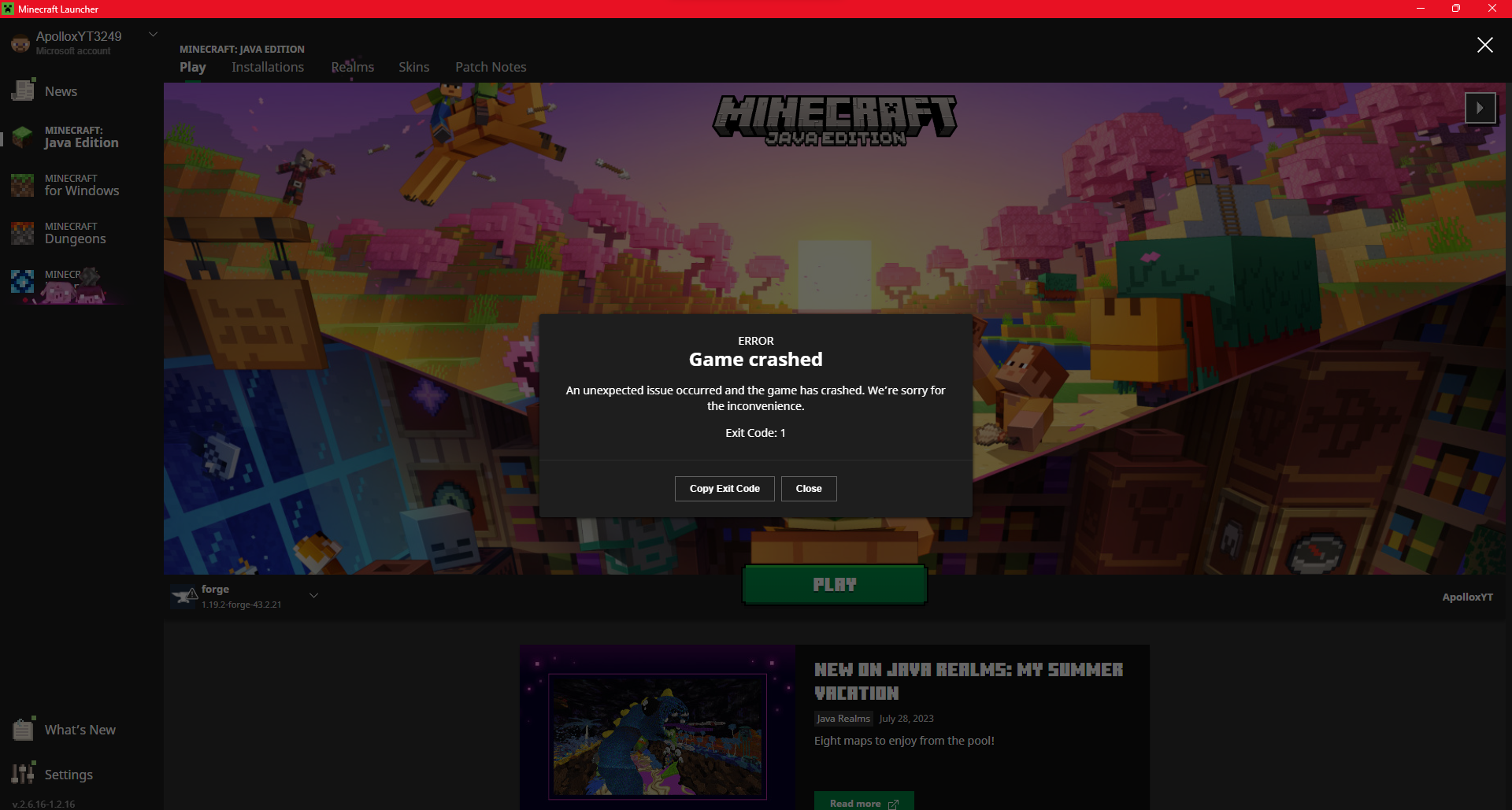 Hello, today my minecraft is giving me this error, i tried to delete all  mods, to reinstall minecraft and to update java to the latest version but  it doesn't worked, Someone can