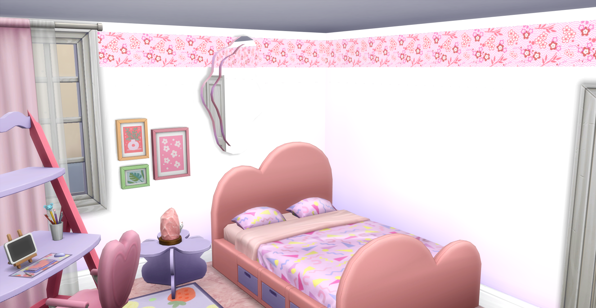 Thumbnail A pastel room with a pink flower border
