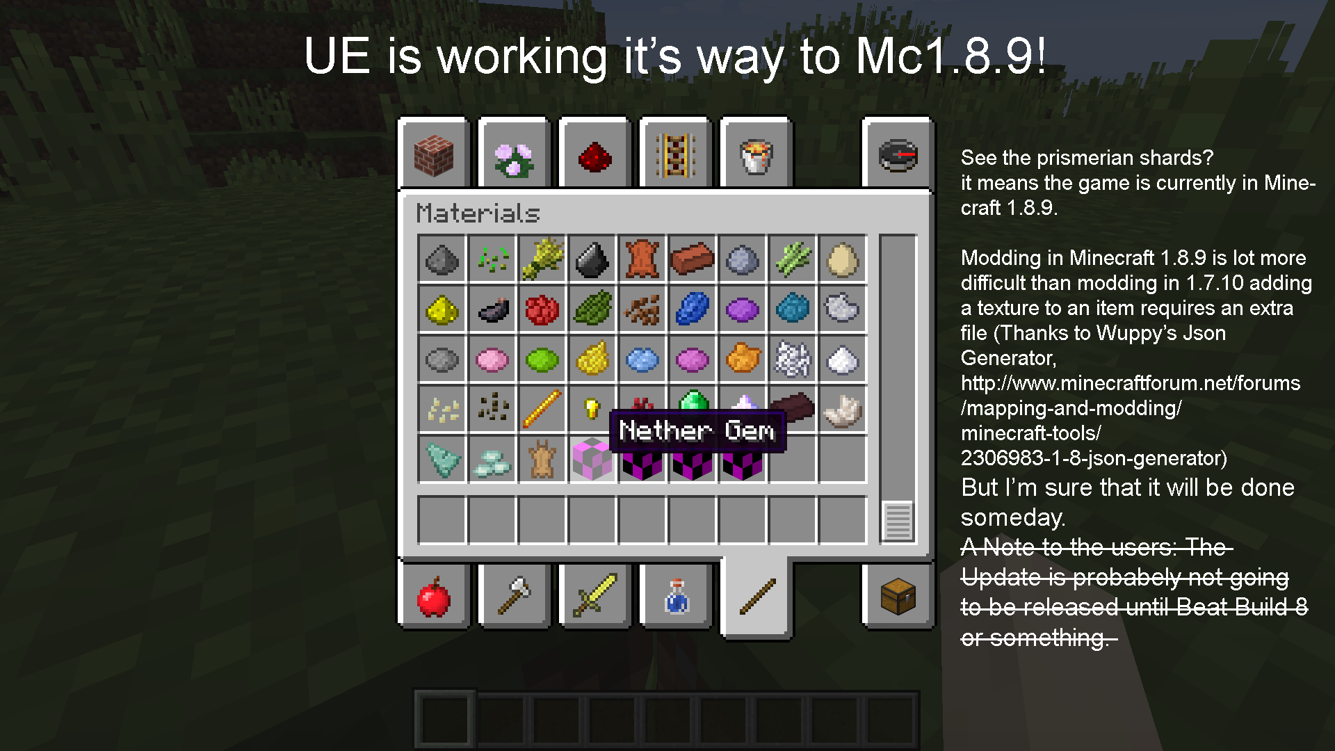 UE is working it's way to Mc 1.8.9