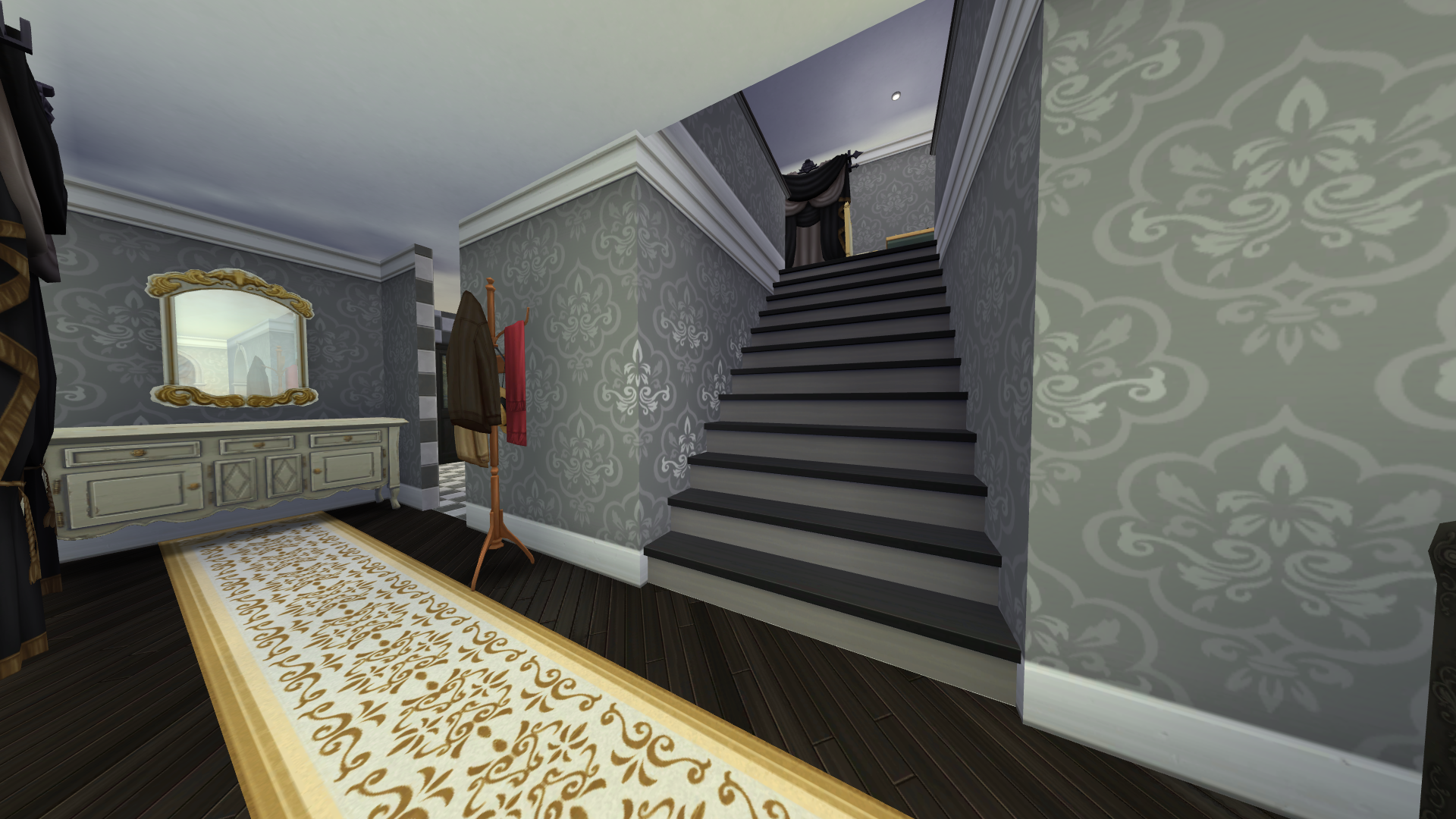 Thumbnail The front reception opens into the kitchen and the dining room, at opposite ends of the hall