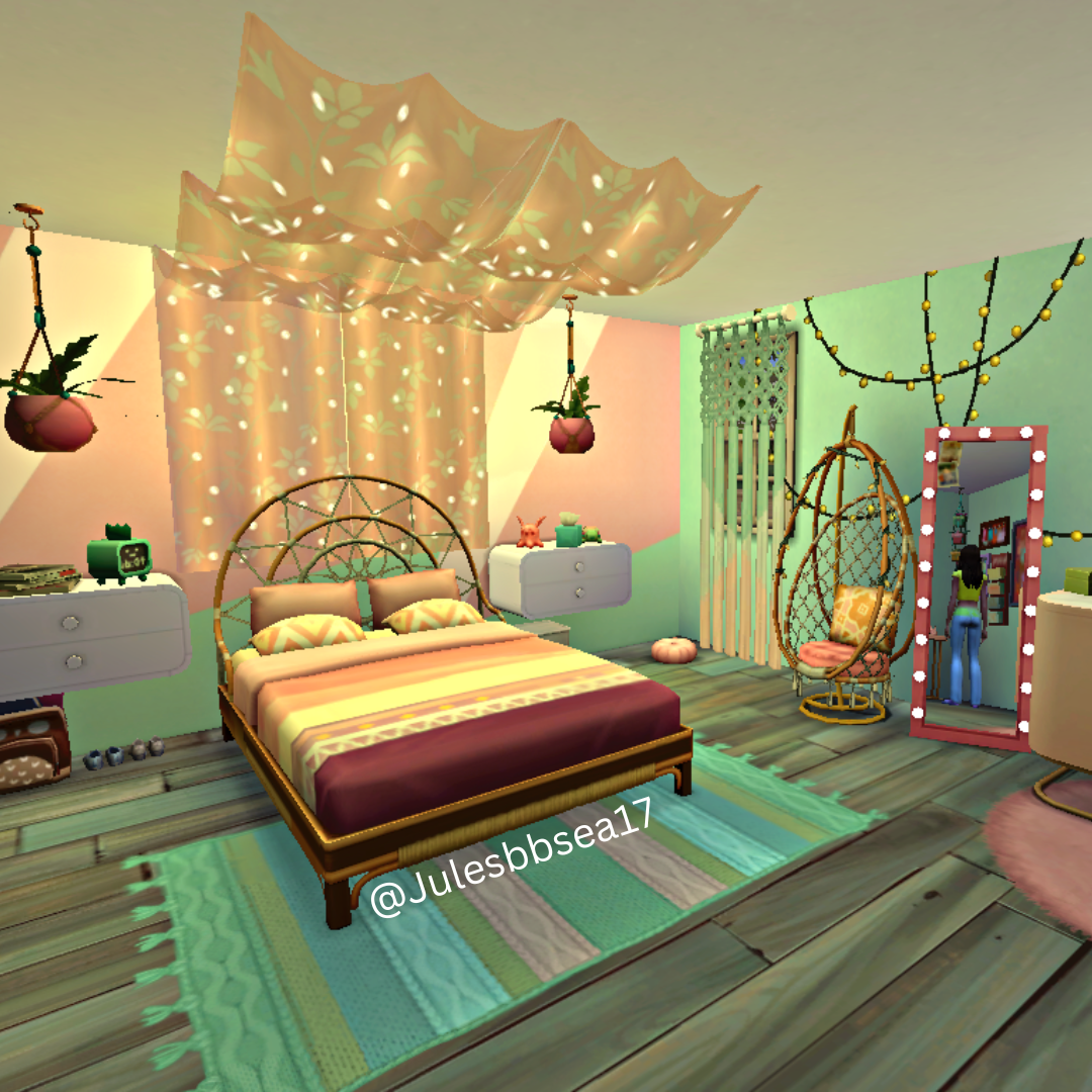 Pink & Aqua Boho Bedroom - The Sims 4 Rooms / Lots - CurseForge