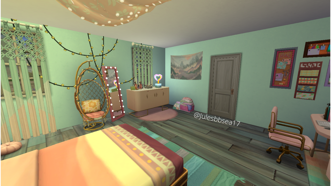 Pink & Aqua Boho Bedroom - Screenshots - The Sims 4 Rooms / Lots ...