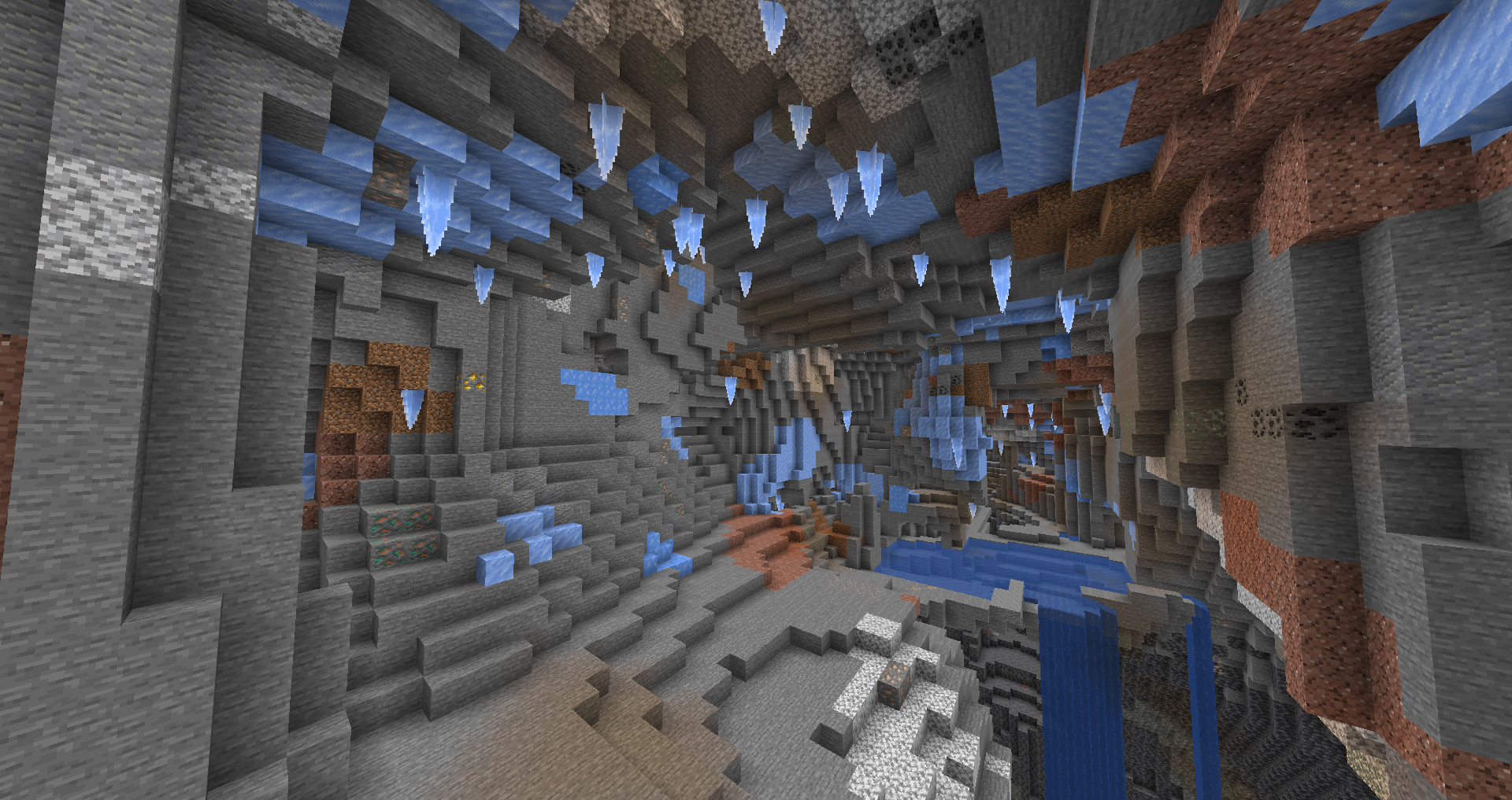 Thumbnail Caves under all most snowy biomes are now full of packed ice, icicles, blue ice, and patches of snow.