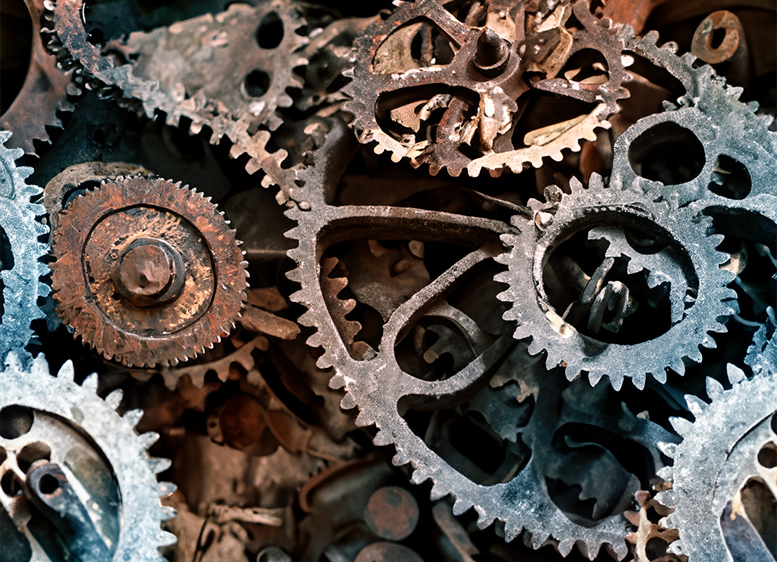 An endless photomural with gears