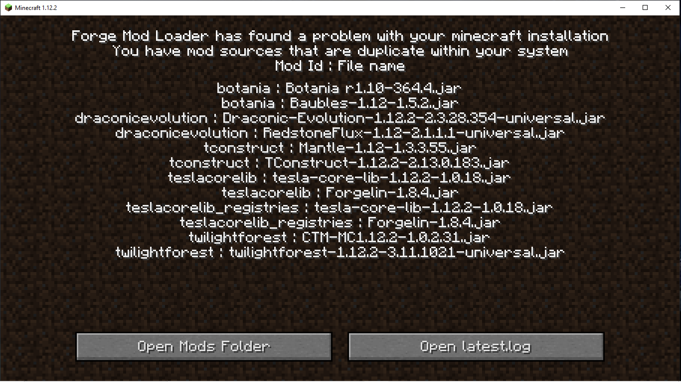 Forge Mod Loader Has Found Duplicate Mods When There Are No.