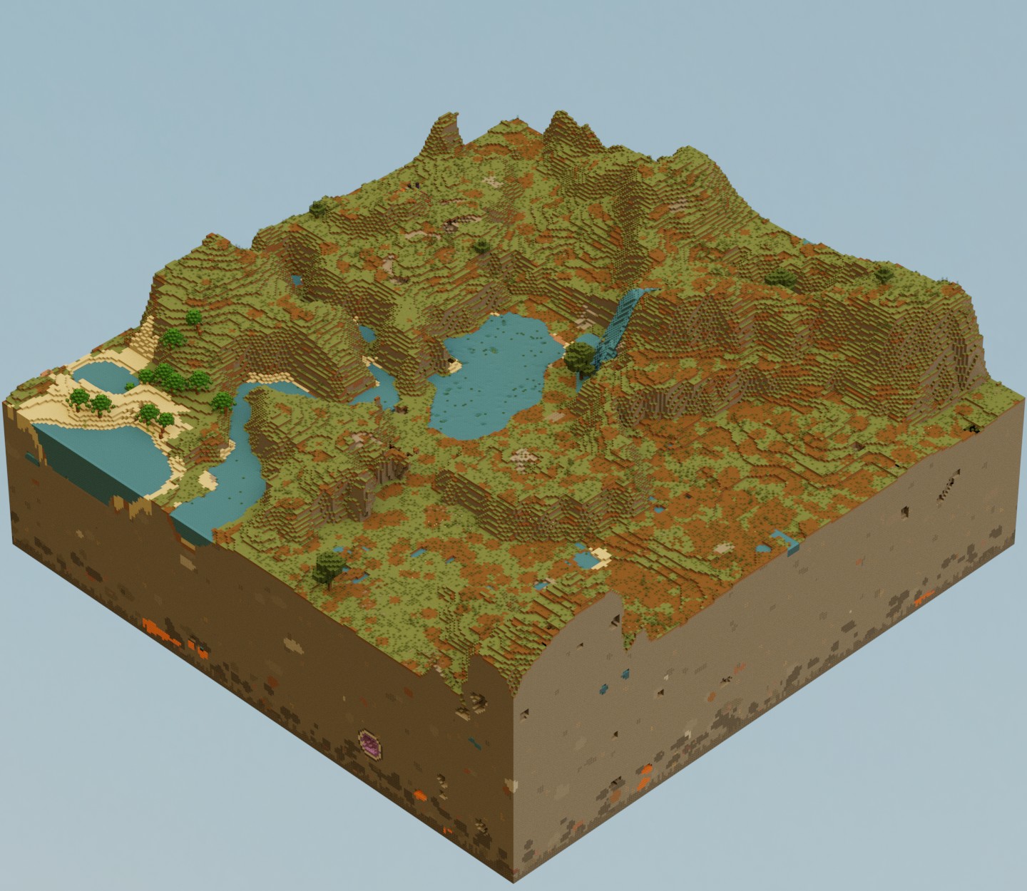 Thumbnail the moorlands biome is a hilly lowlands biome, covered in long grass, and podzol, with lots of lakes dotted around the land, Lots of animals will spawn here as it is a perfect environment for a lot of wildlife.