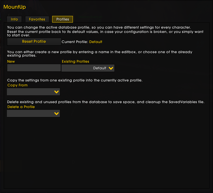 MountUp Options Profiles Tab