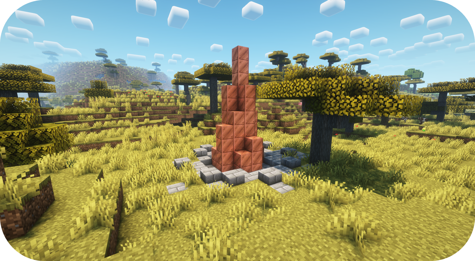 Copper spire in a savanna