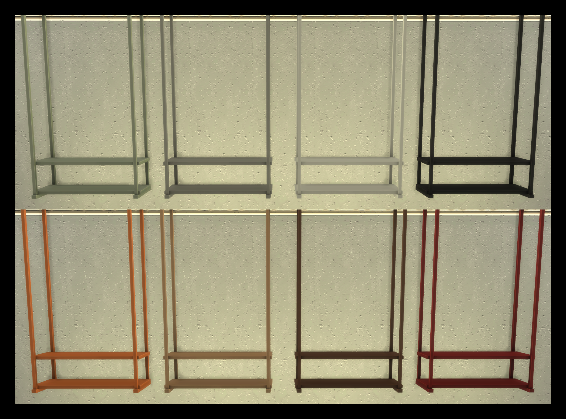Thumbnail colours available for all 3 sizes, shown on long shelf/light
