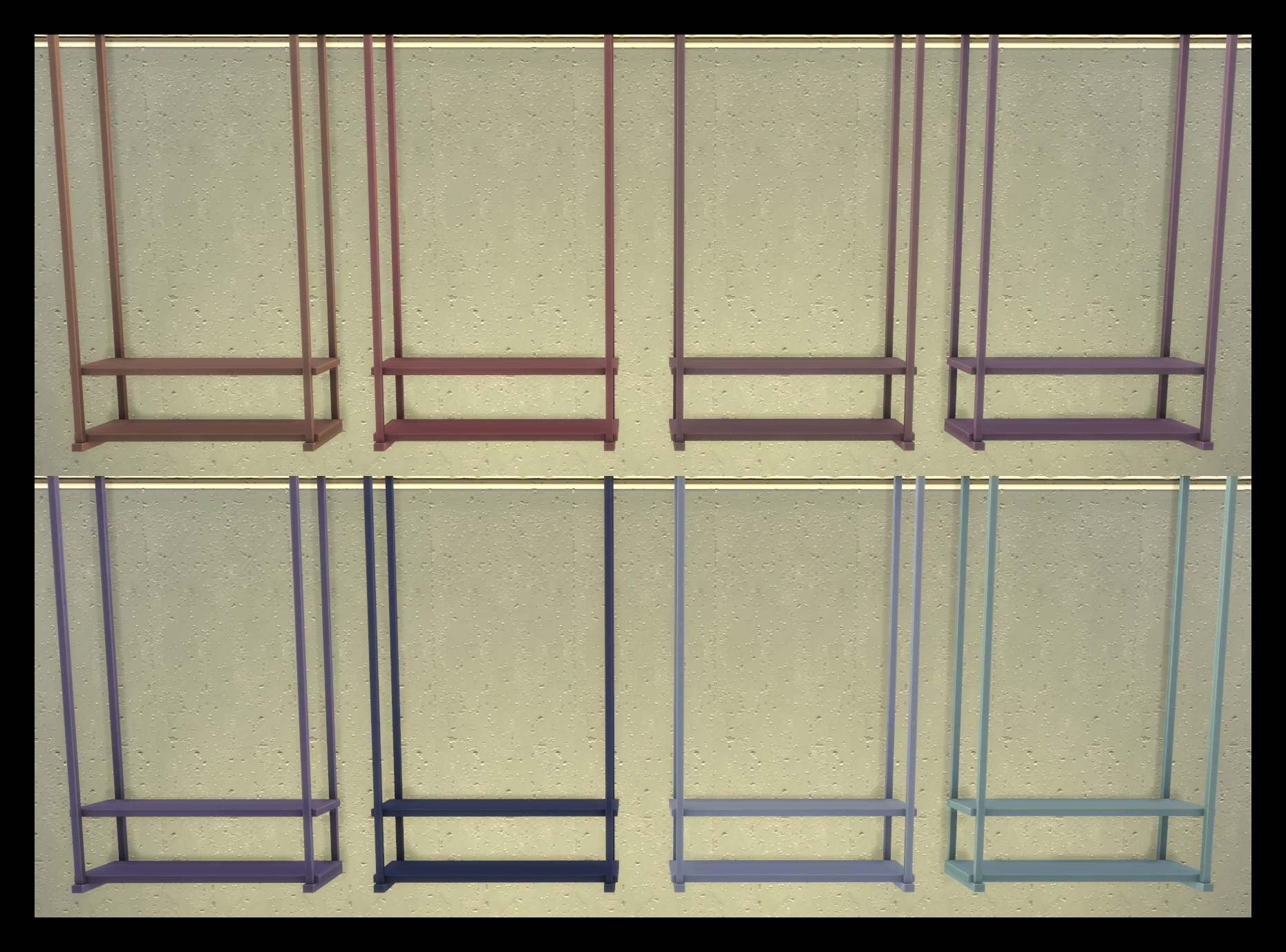 Thumbnail colours available for all 3 sizes, shown on long shelf/light