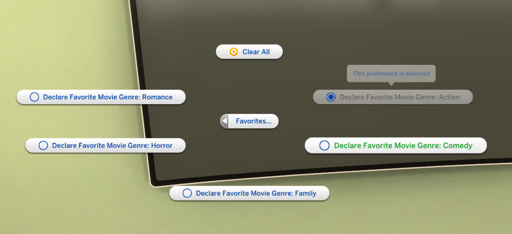 Selection menu on the television