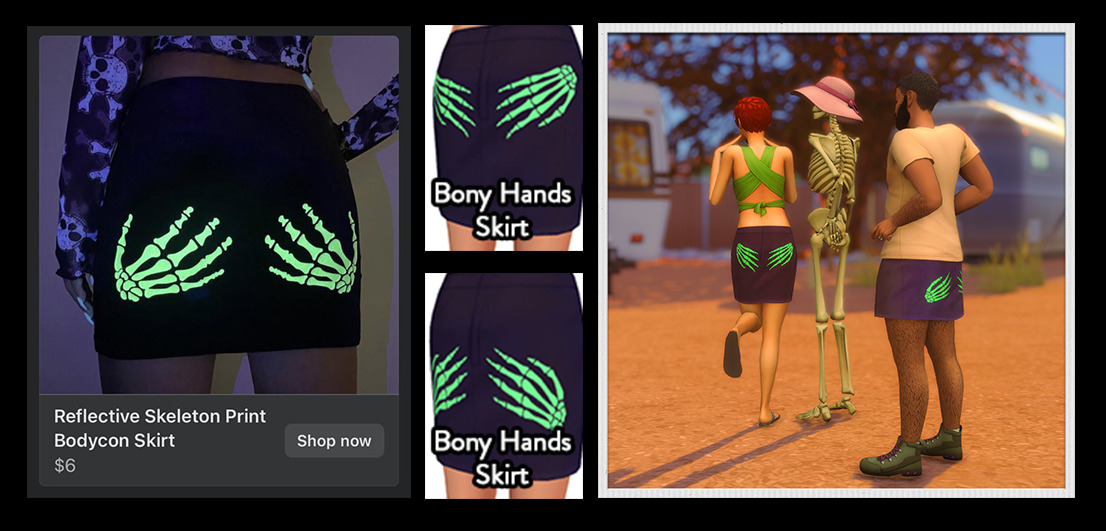 original skirt, game thumbnails, and skirt in game