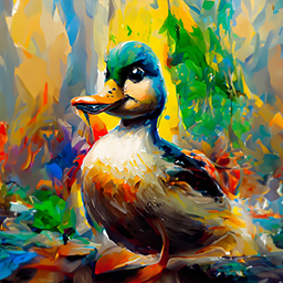 a beautiful, colorful painting of a duck