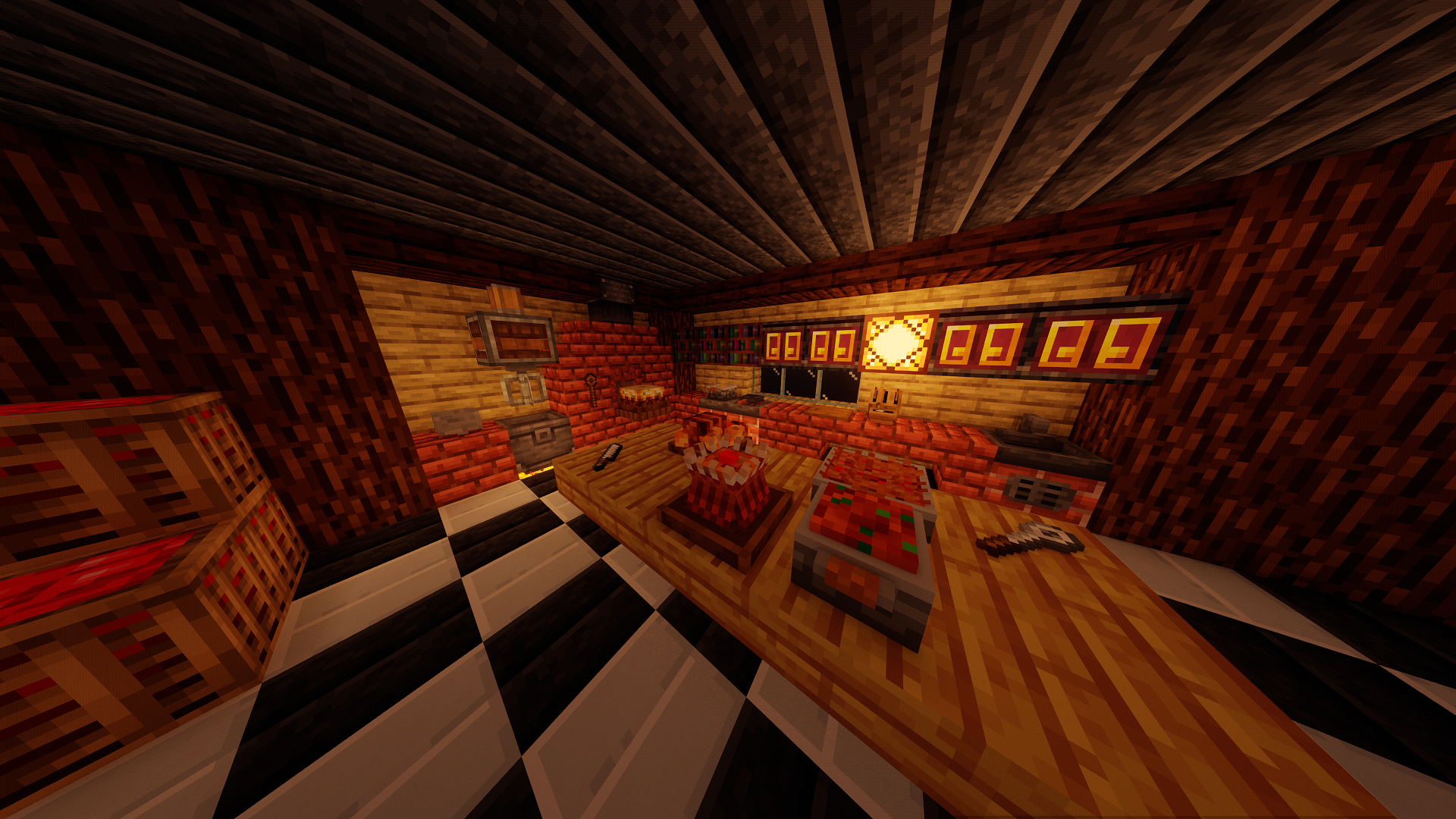 Kitchen picture with a lot of Foods, Blocks, Tools from Vectorwing's Farmers Delight Mod, Simibubi's Create Mod and InfernoSakai's Decoration Delight Mod