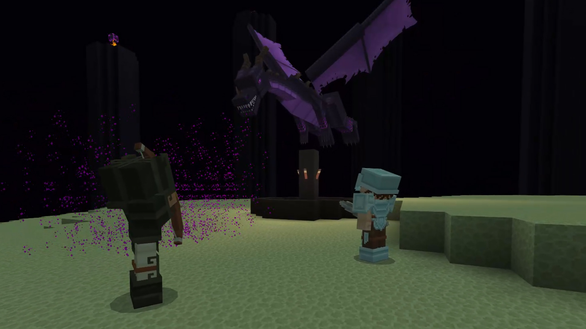 Players preparing to fight the Ender Dragon