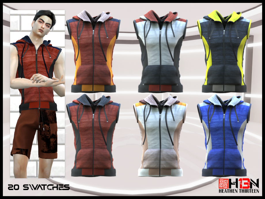 Muscle Fit Sleeveless Zipper Hoodie Tank - The Sims 4 Create a Sim