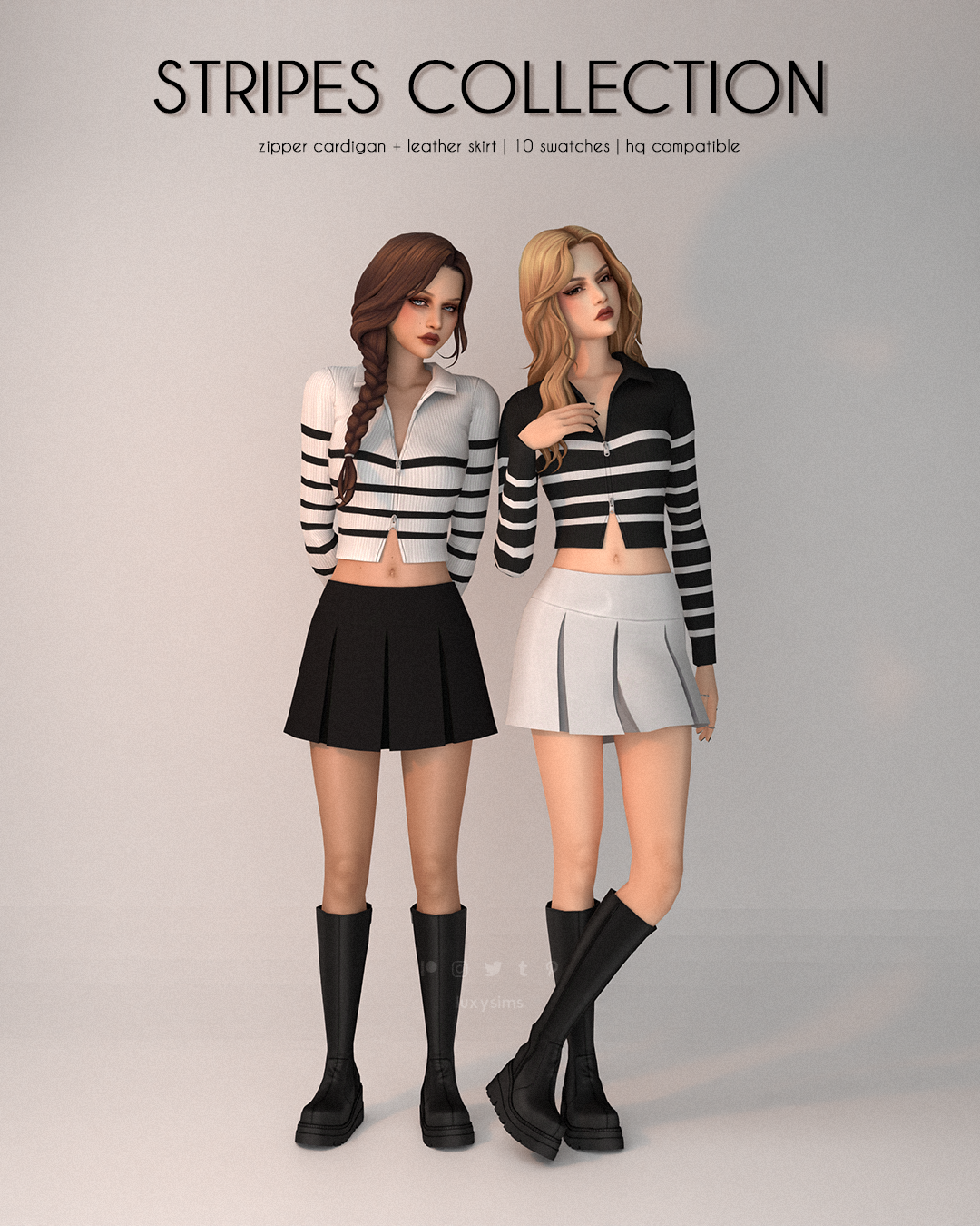 Luxy_StripesCollection_ZipperCardigan+leatherskirt