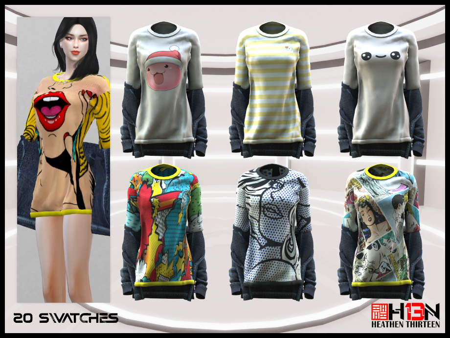 Oversized Popart Tee & Half Worn Denim Jacket - Screenshots - The Sims ...