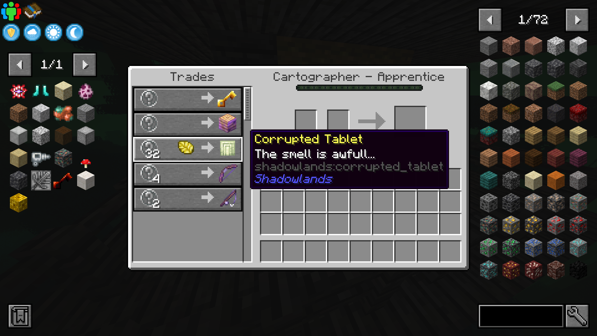 Custom villager trades in a treehouse