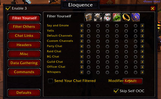 <p>Eloquence options menu for filtering yourself.</p>