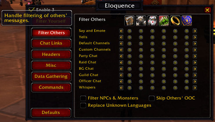 <p>Eloquence options menu for filtering others.</p>