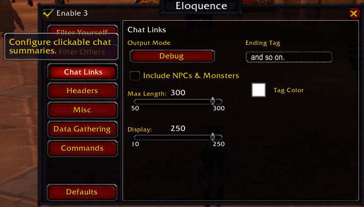<p>Elequence options menu concerning chat link summaries.</p>