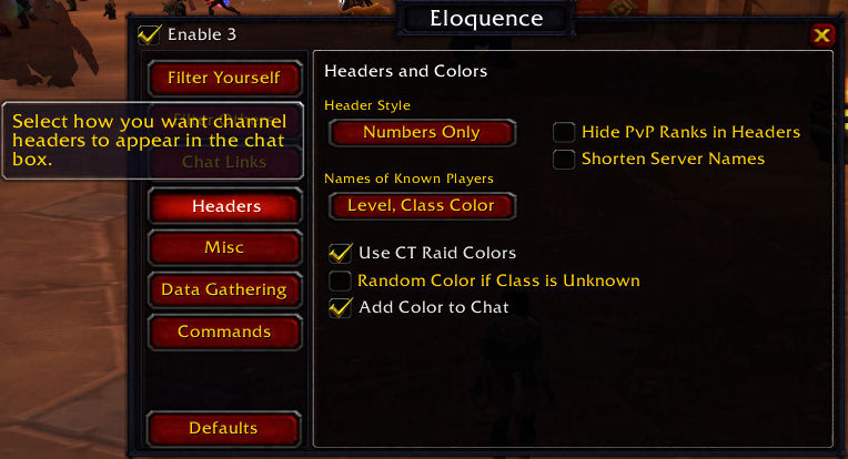 <p>Eloquence options menu Chat Headers options.</p>