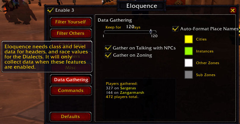 <p>Data gathering options.</p>