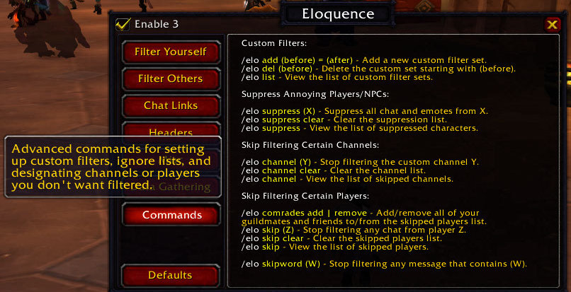 <p>Advanced command listings.</p>