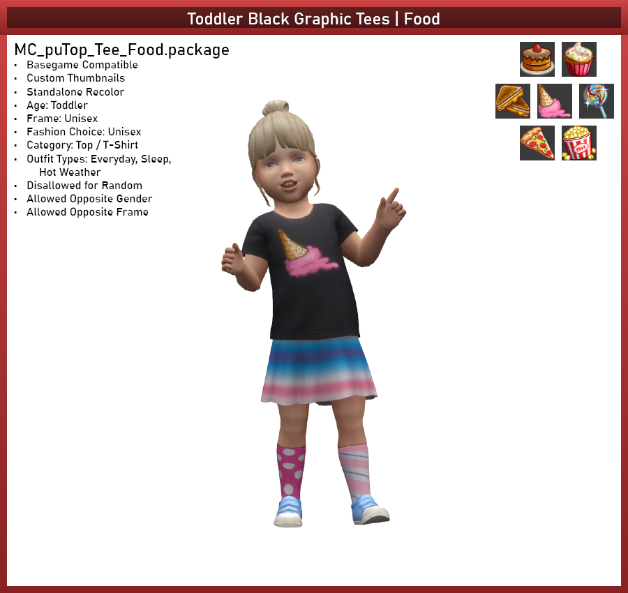 Toddler Black Graphic Tee Food