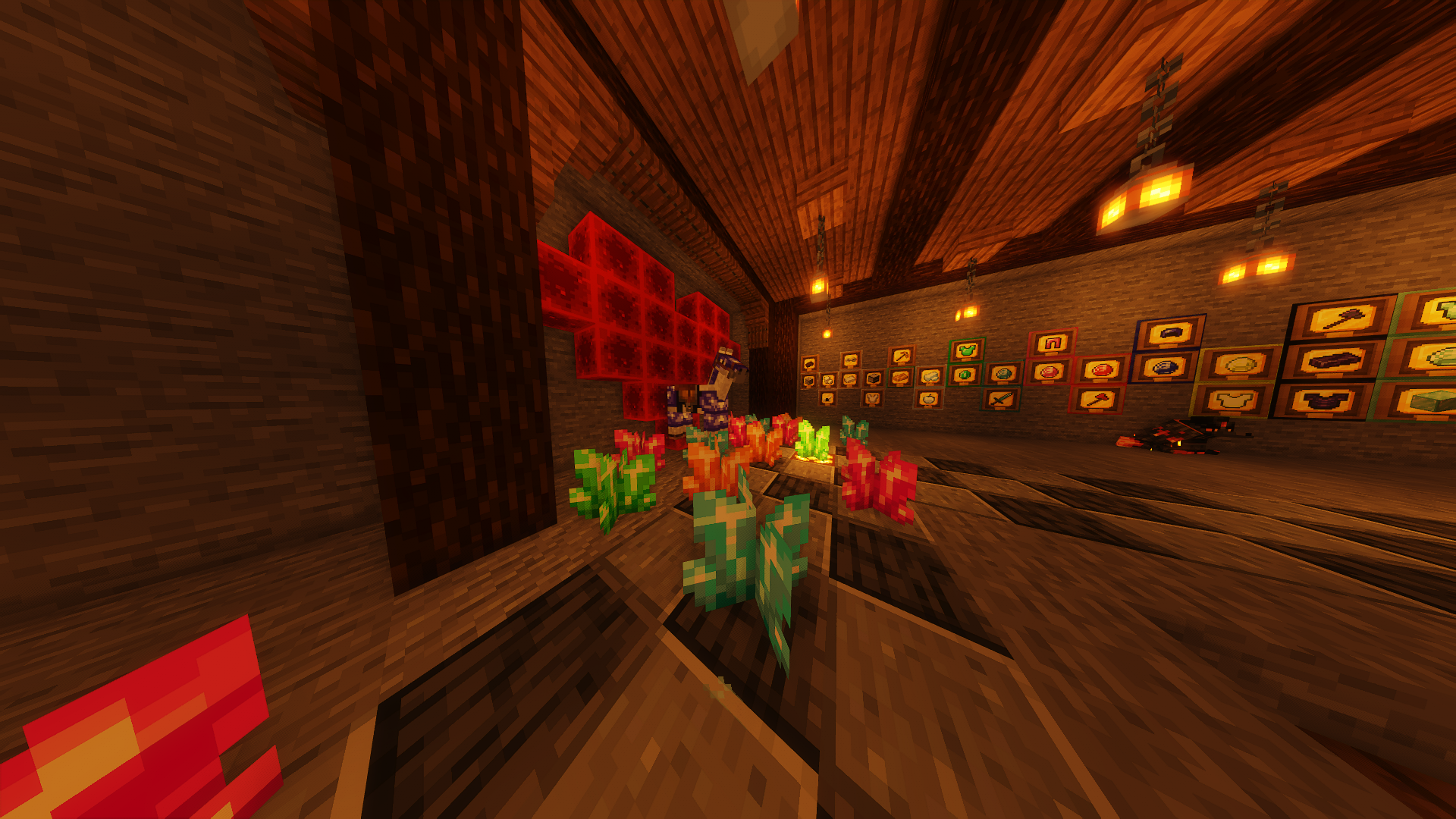 Thumbnail Different coloured corundum from Quark & the frames on the wall from Advancement Frames with some of mOres gemstone blocks as background <3