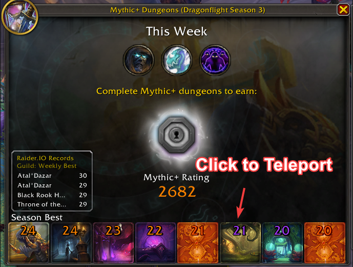 Click any of icons to teleport to dungeon!