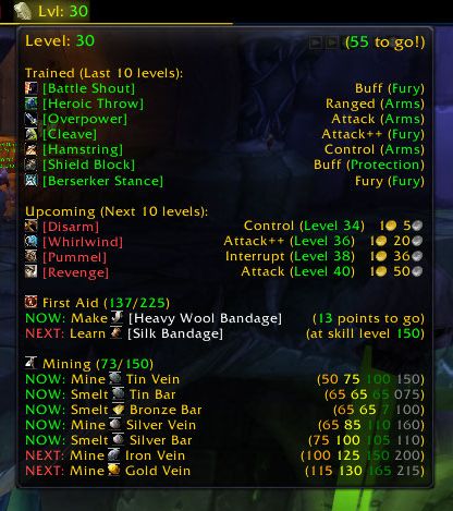 <p>A Level 30 Warrior with First Aid & Mining.</p>