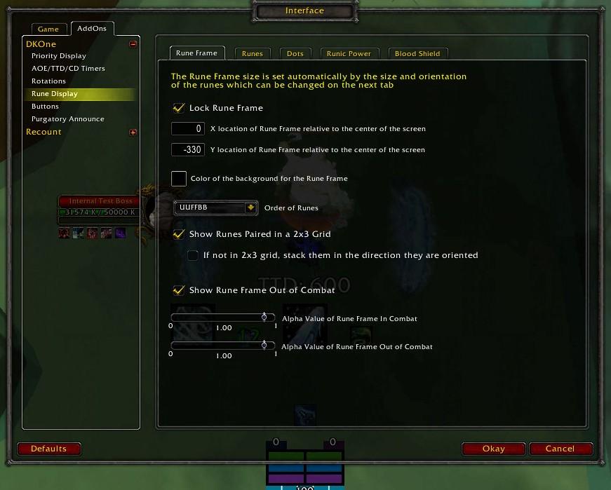 <p>The overall configuration for the Runeframe</p>