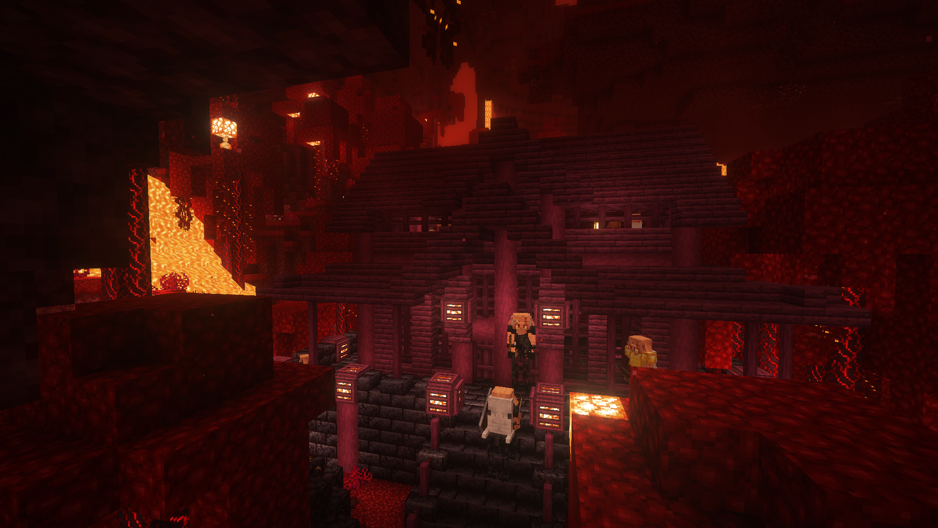 Thumbnail The brand-new Piglin Manor, packed with horse-riding piglins! Taken with Complementary Reimagined shaders.