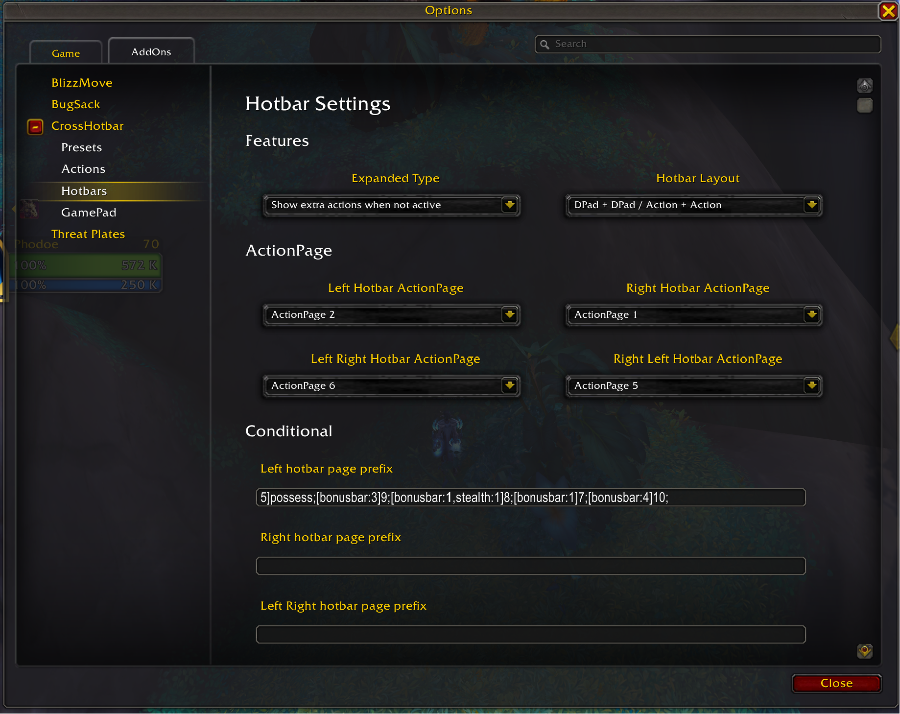 Crosshotbar page settings.