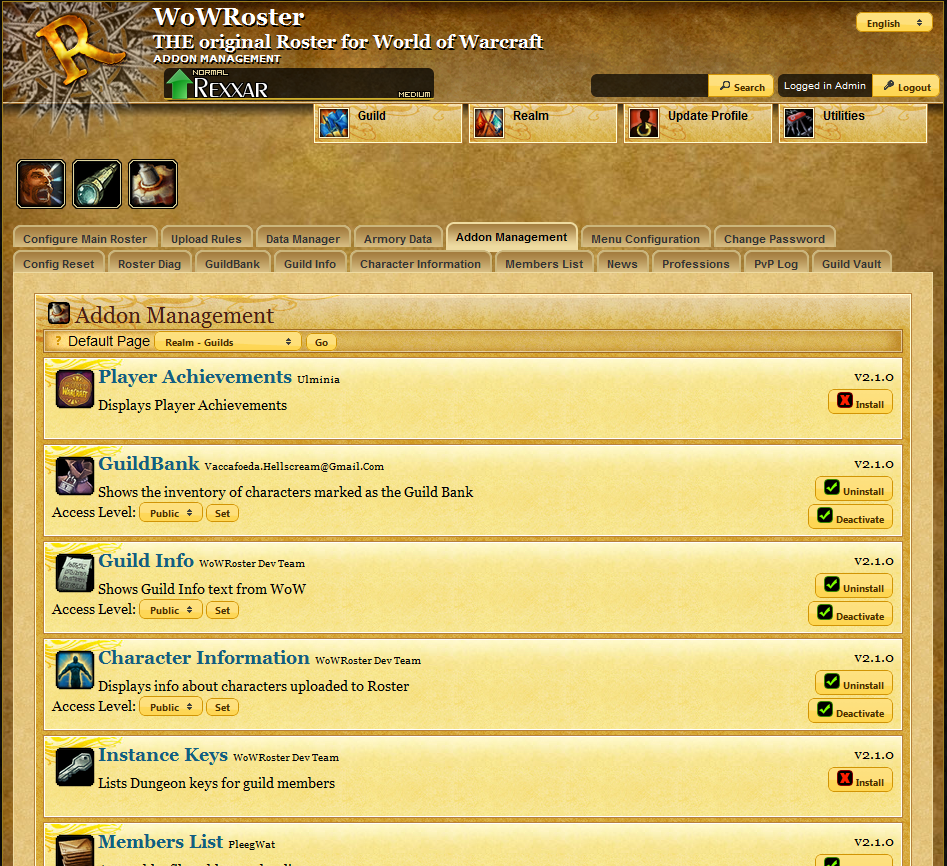 <p>Manage addons for Roster</p>