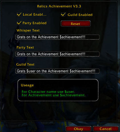 <p>Shows Settings of relics achievement</p>