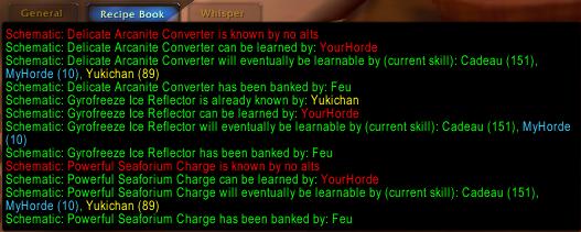 <p>Alternative output to the RecipeBook Chat frame</p>