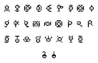 Display of all characters in the font.