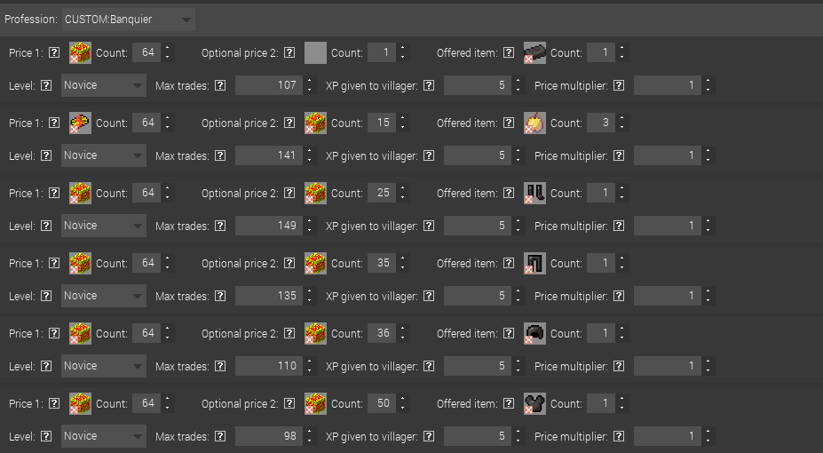 Thumbnail a villager profession with money bloc witha very cool but a cery expensive trade