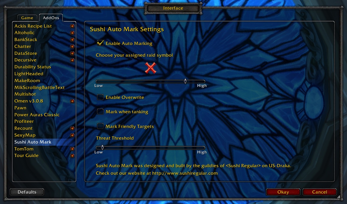 <p>Screen shot of configuration settings</p>