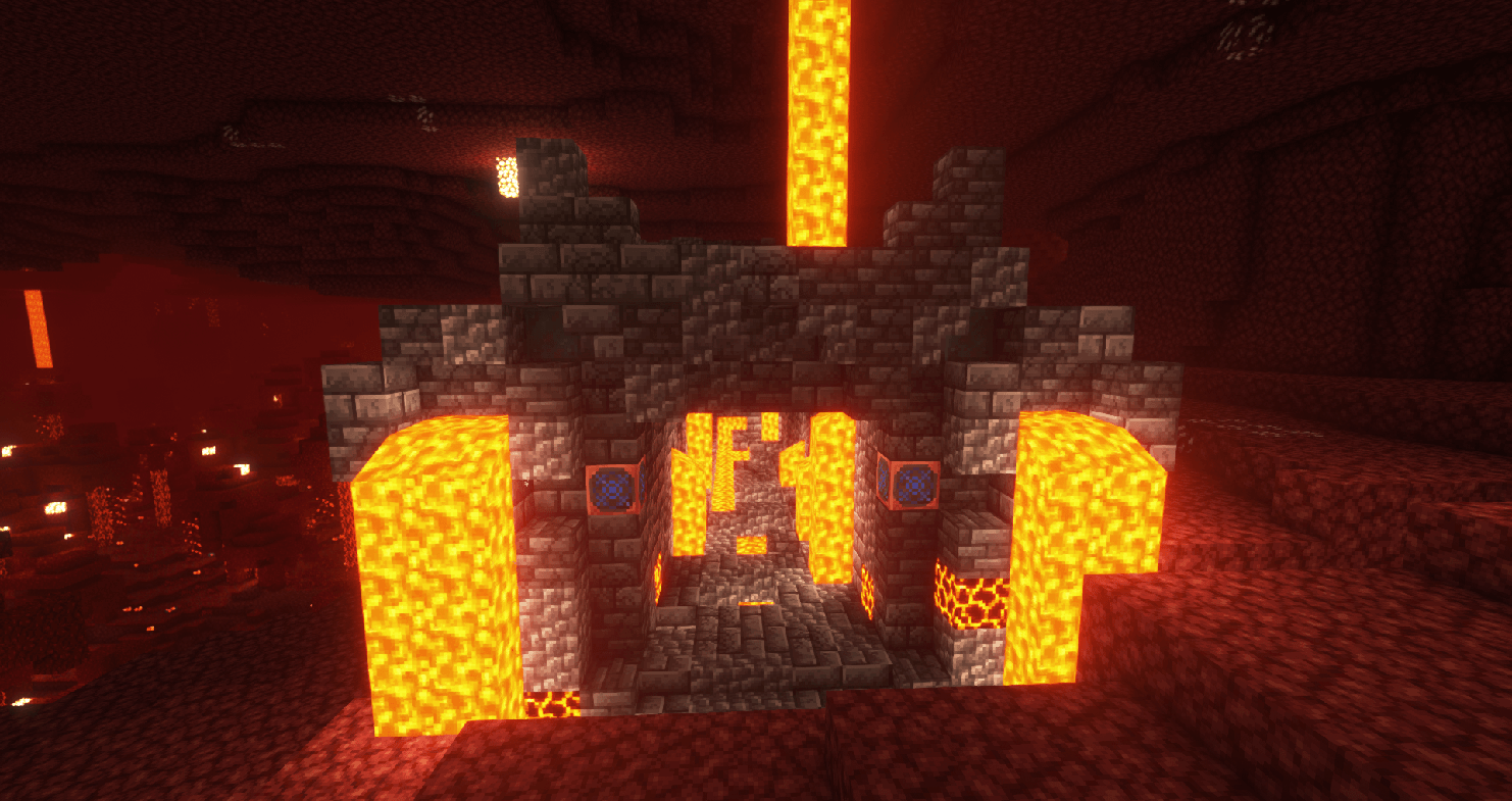 A naturally generated Power Temple. These only generate in the nether. It kind of looks like a sad face doesn't it?