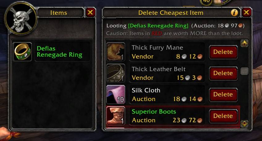 Delete the cheapest item in your bags so you can keep looting