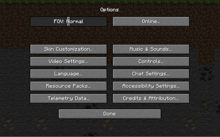 Options menu